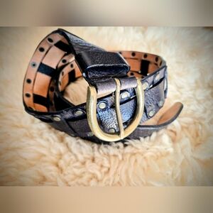 DKNY Rich Brown Leather Belt with Gold Accents